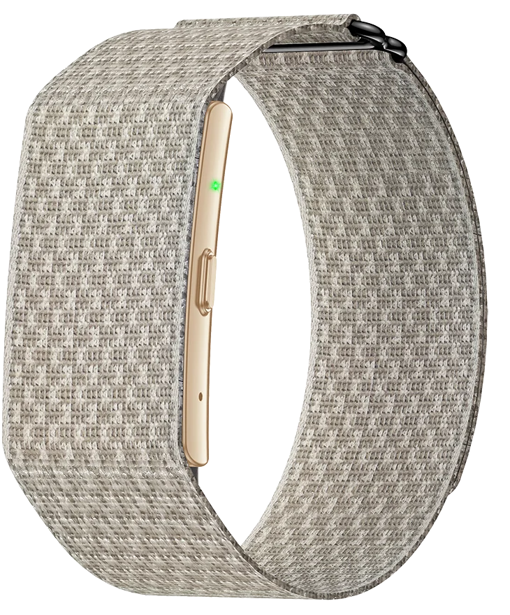 Kira Band in Sand: pale oatmeal woven nylon loop with a gold module